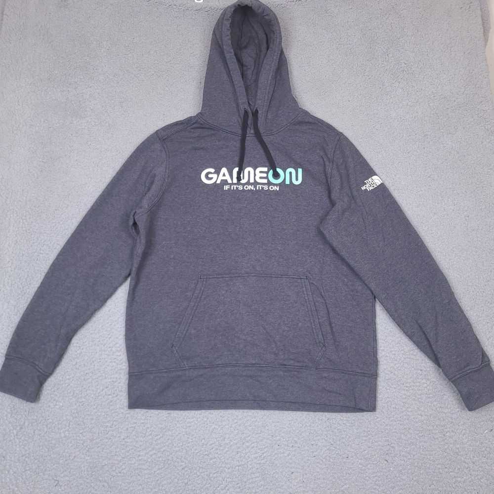 The North Face Hoodie‎ Mens Large Gray Game On Print Pullover Sweatshirt